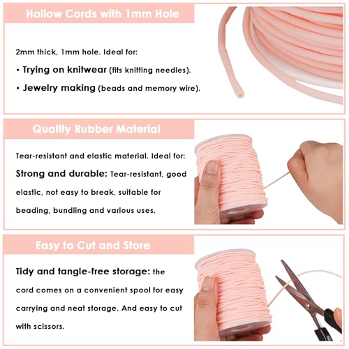 Rubber Tube Cord 54 Yards 2mm Pearl Pink Rubber Saver with 1mm Hole | Hollow Pipe Tubing Knitting Barber Cord with Spool for Knitting Projects, Jewelry Making, Bead Creations - color: Pearl Pink