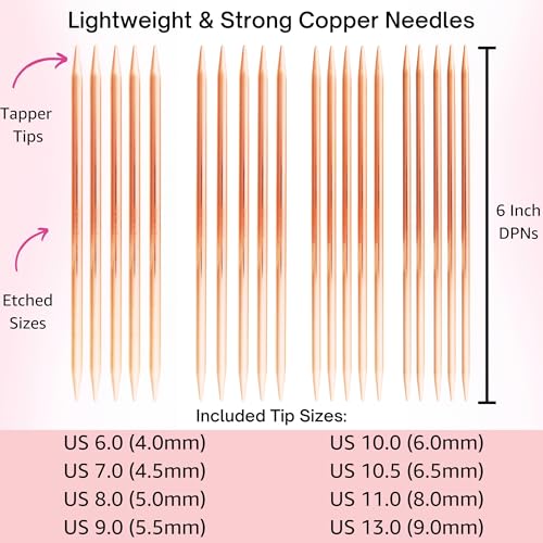 Lykke Cypra Large 6-inch DPN Knitting Needles Set | Large US 6, 7, 8, 9, 10, 10.5, 11, 13 Brown Case, Birchwood Semi-Sharp Tips, Project Bag - color: Cypra-with-Brown-Suede-Case