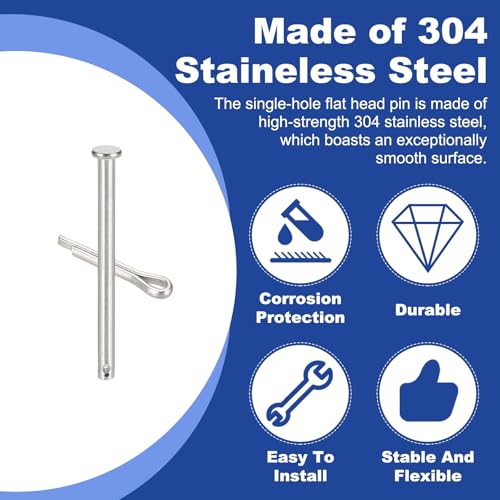 uxcell 4Pcs M5x100mm Clevis Pins, 304 Stainless Steel Single Hole Flat Head Hitch Fastener Lock Systems with Cotter Pins for Furniture Installation Trailer Lawn Mower, Silver - size: M5x100mm