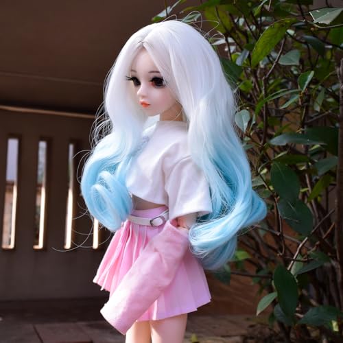 1/3 BJD Doll, 22 Movable Joints Full Set Doll with Long Curly White-Blue Gradient Hair, Pink Outfit & Shoes, Collectible Fashion Ball Jointed Doll for Girls Gift