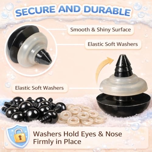 SUCHCOSY 150pcs (Eyes and Washers: 300pcs) Safety Eyes for Amigurumi 16mm Plastic Crochet Doll Eyes with Washers for Knitting Crochet Crafts.Black - size: 16mm