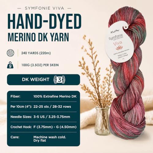 KnitPro Symfonie DK Weight Merino Wool Yarn 240yds, 100g, Carnival | 100% Extrafine Merino, Hand Dyed, OEKO-TEX Certified, Superwash, Colorfast, #3 Yarn Skein for Knitting & Crochet - color: Carnival