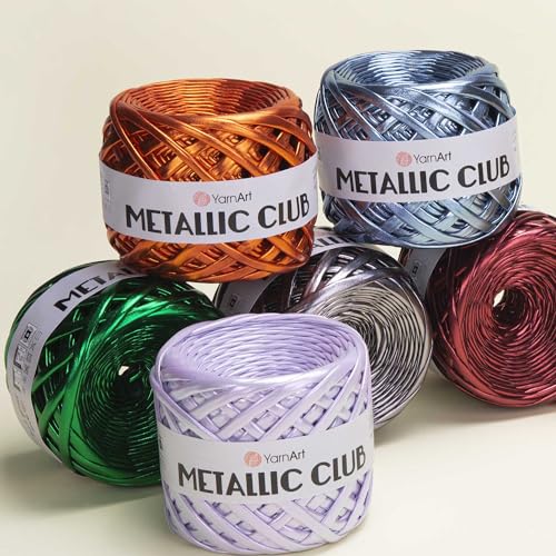 YarnArt Metallic Club Yarn Super Bulky T-Shirt Yarn - 100% Polyester, 6.35 oz / 180 gr, 60 yrds / 55 Meters - Shiny Colors, Perfect for Handbags, Rugs, Crochet Bags & More (8111) - color: 8111