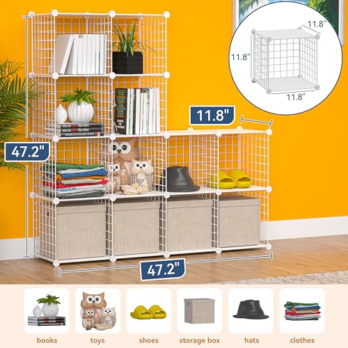 Cube Storage Organizer, Metal 12-Cube Shelves Bookshelf, Portable Closet Clothes Organizer for Bedroom, Home, Office, White - color: White Plus Iron, size: 12 Cubes