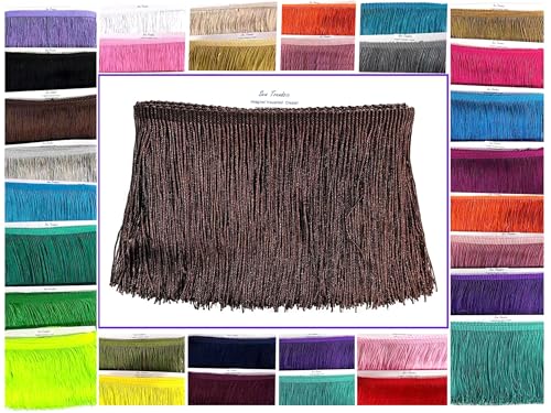 10 Yards of 4" Long Chainette Fringe Thread Yarn Tassel Trim Braid Fringe for Crafts Sewing and Decor-Dark Coffee Brown - color: Dark Coffee Brown, size: Value 10 Yards