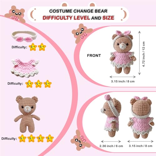 LoopMap Amigurumi Crochet Kit for Beginners with Removable Dress & Video Tutorials, DIY Bear Making Kit Includes Premium Yarn & Tools, Creative Gift for Adults Teens (Pink) - color: pink, style: Bear K01