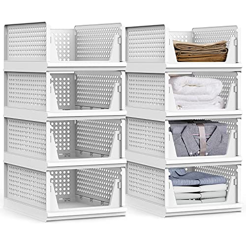 yazi 8 Pack Foldable Plastic Wardrobe Storage Bins | Stackable Cube Baskets Used as Closet Drawer and Shelf Organizer, Great for Bedroom Clothes Tidy Storage - size: 8L