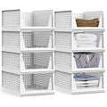 yazi 8 Pack Foldable Plastic Wardrobe Storage Bins | Stackable Cube Baskets Used as Closet Drawer and Shelf Organizer, Great for Bedroom Clothes Tidy Storage - size: 8L