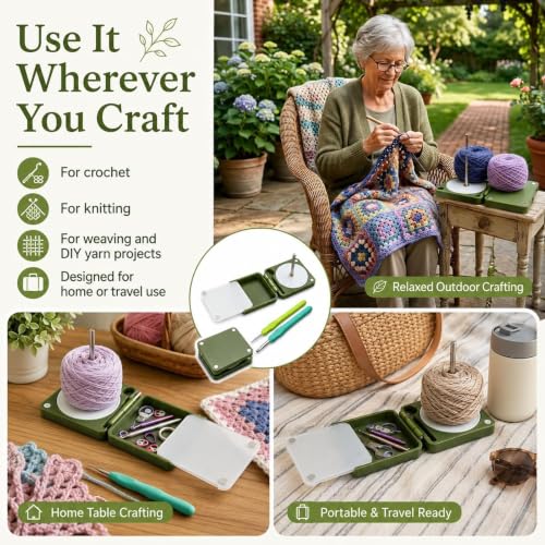 Portable Yarn Holder for Crochet Knitting, Travel Yarn Dispenser with Storage Compartment, Foldable 3D Printed Yarn Spinner Travel Case with Spindle, Gift for Crocheters