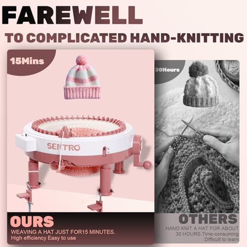 SENTRO Upgraded Knitting Machine 48 Needles,Smart Circular Crochet Machine | Powerful Knitting Kit with Gife Box, Knitting Gife for Adults Beginners, DIY Efficient Yarn Maker for Hat, Scarves, Socks - color: Upgraded 48Pink