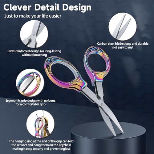 NAHSHON 4 Pcs Folding Stainless Steel Portable Mini Travel Badge Scissors | Foldable Safety Pocket Small Scissors All Purpose for Nurse Accessories, Travel, Office, Craft, Sewing, Home, School (Color) - color: Colorful