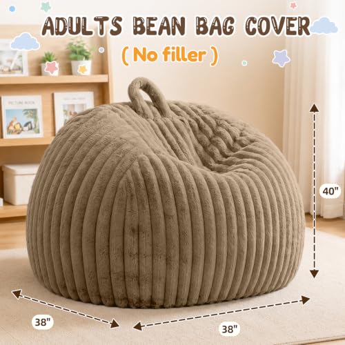 Bean Bag Cover No Filler Stuffed Animal Storage Bean Bag Chair Cover | Soft Faux Rabbit Fur,Non-Slip Bottom,Durable Zipper,Fill with Plush Toys or Blankets,for Adults Teens Kids Girls,Brown - color: Brown (Cover Only), size: Large(38''x38''x40'')