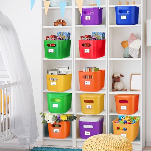 Thyle 12 Pack Plastic Storage Bins with Lids 7 Quart | Stackable Organizer Boxes with Handles and Labels, Colorful Toy Storage for Classroom Shelf Bedroom Desktop, School Supplies - color: Brightly Colored