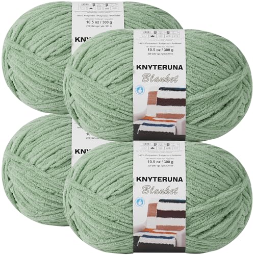 #6 Super Bulky Blanket Yarn for Crocheting - 4 Skeins(Each 10.5oz/300g, 220yds/201m), Chunky Chenille Thick Plush Big Soft Yarn for Crocheting Knitting Blankets, Soft Sage Green - color: Soft Sage Green