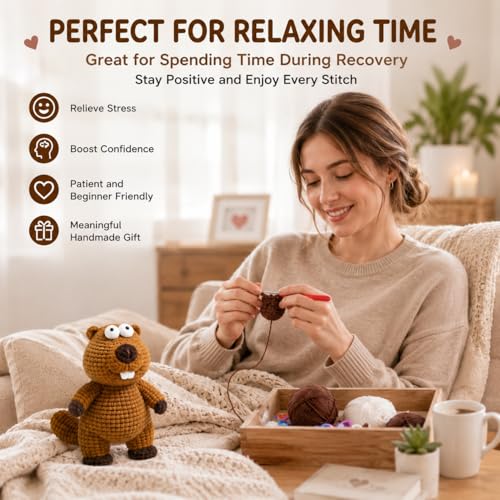Groundhog Crochet Kit for Beginners with Step-by-Step Video Tutorials, Starters Crocheting Kits for Adult, Animals Knitting Kit for Birthday