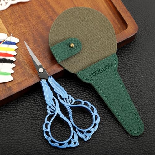YOUGUOM Sharp Crochet Scissors, Small Sewing Embroidery Shears | All Purpose for Crafts, Artwork, Needlepoint, Cross Stitch, Paper Cutting, Detail Thread Snips, DIY Tools, with Cover, Blue - color: Blue