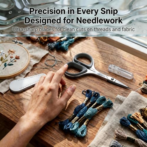 PAFASON Small Travel Sewing Embroidery Scissors Set Curve Straight Tip | Stainless Steel for Quilting Knitting Crafting Cross Stitch Crochet Thread Yarn Paper Detail Cutting Soft Rubber Handle - color: Grey