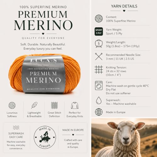 Premium Merino Yarn 4Ply Wool, Superwash Baby Merino - 100% Pure Extra Fine Merino Knitting Crochet Wools 50G Ball - color: Chocolate (07), size: 1 Unit