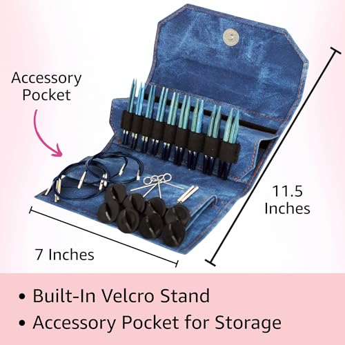 Lykke Indigo 3.5-inch Interchangeable Circular Knitting Needle Set | Standard US 3, 4, 5, 6, 7, 8, 9, 10, 10.5 Azure Case, Birchwood Semi-Sharp Tips, Smooth Joins, Swivel Cables, Project Bag - color: Indigo-with-Azure-Case