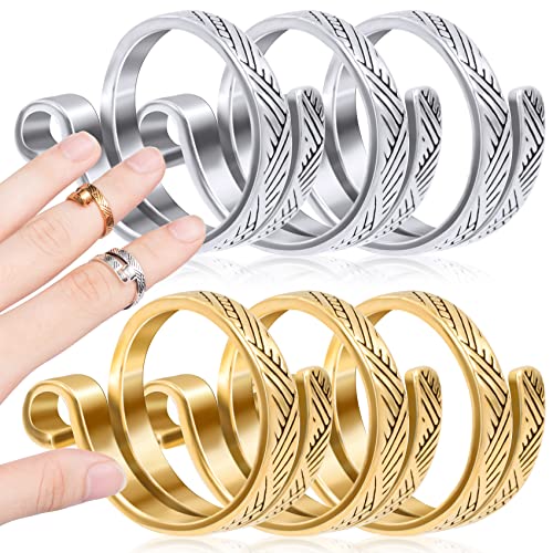 ANCIRS 6 Pack Knitting Crochet Loop Ring for Fingers, Adjustable Crochet Tension Ring, Metal Open Yarn Guide Finger Holders, Knitting Thimbles for Crochet- 3 Gold & 3 Silver - color: 3 Gold+3 Silver