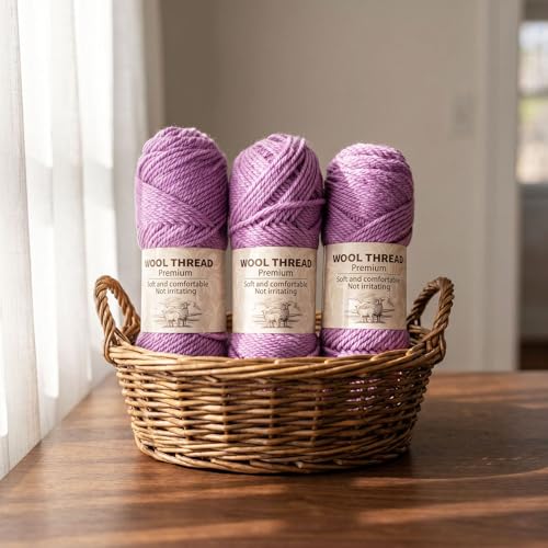 Premium Wool Blend Yarn – 3 Skeins (300g Total), 85% Wool 15% Polyester, for Crocheting&Knitting, Soft Skin-Friendly, Ideal for Scarves, Hats, Blankets & DIY Crafts (14#Dusty Lavender) - color: 14#Dusty Lavender