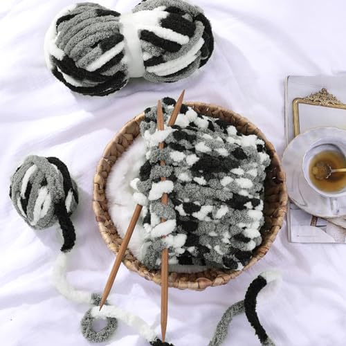 HOMBYS Grey Multi Chunky Chenille Yarn for Hand Knitting,Fluffy Soft Jumbo Yarn Crocheting,Super Bulky Big Yarn for Chunky Blanket,Large Thick Arm Knitting Yarn,8 Pack Plush Yarn - color: Grey Multi