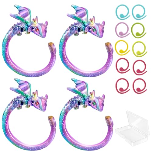 HUISUYTON 4PCS Adjustable Dragon Crochet Tension Ring for Finger(Colorful) | Dragon Crochet Yarn Tension Rings for Crocheting, Crochet Rings for DIY Crocheting and Sewing Crafts - color: Multi