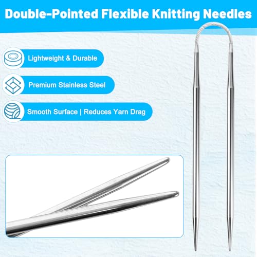 3.5MM Double-Pointed Flexible Knitting Needles 3-Piece Set, 9 Inch/23cm Circular Knitting Needles Stainless Steel Needles for Small Projects DIY Knitting - size: Size US 4 (3.5mm)