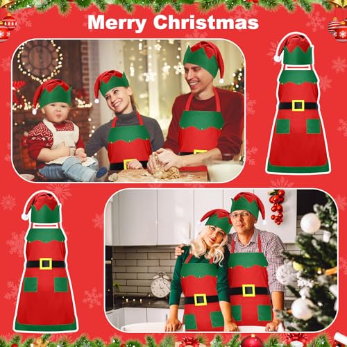 Handepo 12 Sets Christmas Apron and Hat Christmas Elf Costume Kit for Adults Women Cosplay Kitchen Xmas Holiday - color: Red, style: Classic