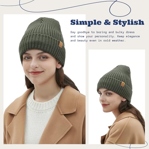 ACUSHLA Waterproof Windproof Winter Hat for Men Women Fleece-Lined Beanie - color: Green