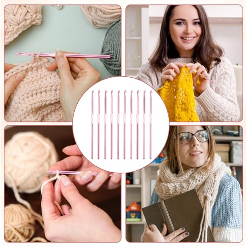 10Pcs 3.5mm Crochet Hook, Aluminum Knitting Needles Craft Yarn, Crochet Hook for DIY Craft, Gold Crochet Needles for Knitting Scarf(Pink) - color: 3.5MM Pink