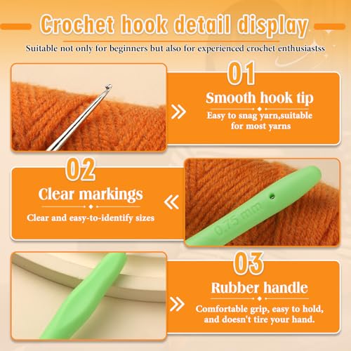 SHWAKK Small Crochet Hook, 0.75 mm Lace Ergonomic Crochet Hook | Tiny Crochet Needles for Arthritic Hands, Knitting Needles with Soft Handle Beginners and Experienced Hobbyists(0.75 mm) - size: 0.75mm