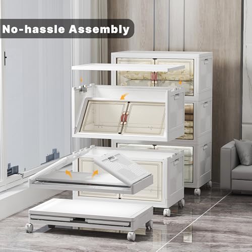 UAMFURI Stackable Storage Bins, 672QT Collapsible Drawers with 2 Lids | Large Capacity, Magnetic Door, Stack Lock, Rolling Wheels, Foldable Design, Organizers and Storage for Bedroom Dorm Garage - color: White-112qt, size: 6Pack with 2 top lids