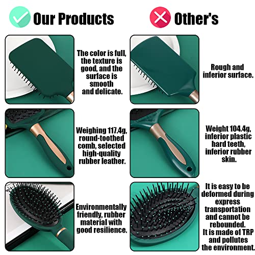 4 Pcs Hair Brush Set,Anti Static Massage Oval Comb,Detangling Brush Round Hair Brush Vent Hair Brush,Flexible Soft Pin Bristles for Long Thick Curly Wavy Dry Damaged Hair - color: Blackish Green