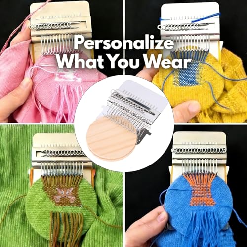 Patch Maker 2.0 Darning Loom Kit for Beginners, Portable Handcraft DIY Knit Patch Repair Tool, Quick Mending Weaving Set for Holes, Worn Spots & Stains on Jeans, Socks & Clothes (14 Hooks)