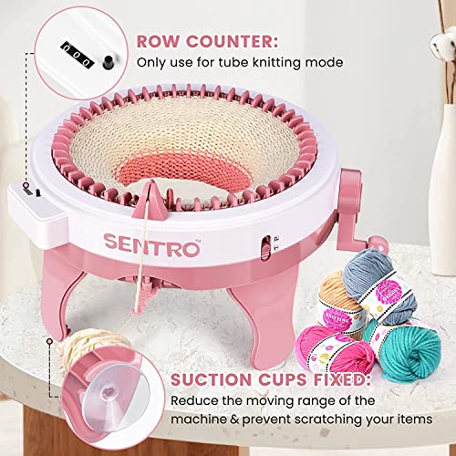 SENTRO Knitting Machine 48 Needles, Smart Circular Knitting Machine, Double Knitting Loom Machine for Adults Beginners,DIY Knitting Board Rotating Machine for Hat, Scarves, Socks - color: 48 Pink