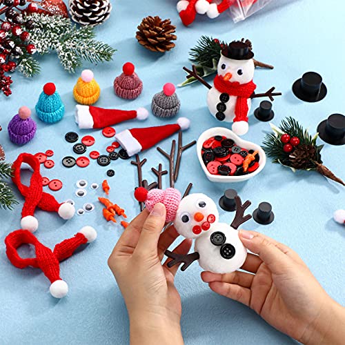 Aoriher 450 Pcs Snowman DIY Kit, Hats Eyes Noses Hands Buttons Scarves | Plastic Eyes Carrot Noses Branch Hands Buttons Scarves, For Christmas Party Ornament Sewing Decoration Holiday Crafts