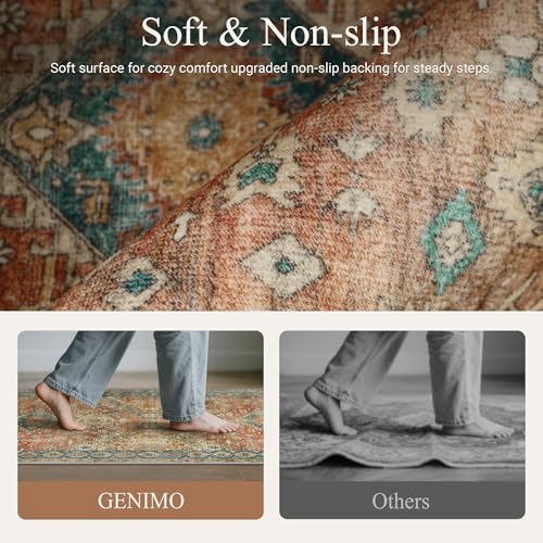 GENIMO Kitchen Rugs Set of 2, Washable Non Slip Cushioned Mats for Floor | 20"x32"&20"x59", Retrobrick vintage boho rug, soft faux cashmere, low pile, easy-clean for laundry, entryway, sink, farmhouse - color: Retrobrick, size: 20"x32"+20"x59"