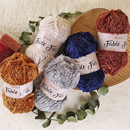 YarnArt Fable Fur Yarn – 1 Skein (100g), Chunky Faux Fur Fiber for Knitting, Crochet & DIY – Soft, Fluffy, Eyelash Texture – Super Bulky, Fuzzy Material for Clothes, Toys, Blankets & Crafts (971) - color: 971