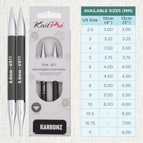 KnitPro Karbonz Interchangeable Circular Needle 5" (13cm) | US Size 11 (8mm) - size: US 11 (8mm)