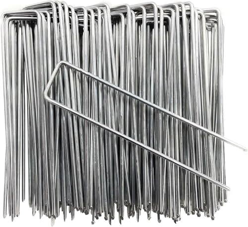 Petgrow 6 Inch Garden Stakes Galvanized Landscape Staples,11 Gauge | Rust Proof U-Type Plant Cover Spikes Tent Sod Pins for Turf Securing Fences , Outdoor Wires Cords Tents Tarps Weed Barrier - size: 50 PACK