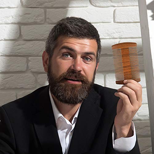 Boao 3 Pieces Wooden Beard Comb for Men, Dual Teeth,Brown | Natural Sandalwood Wood Combs, 3 Faux Leather Cases Included, Fine Coarse Teeth for Beards Mustaches Grooming, Bulk - color: Brown