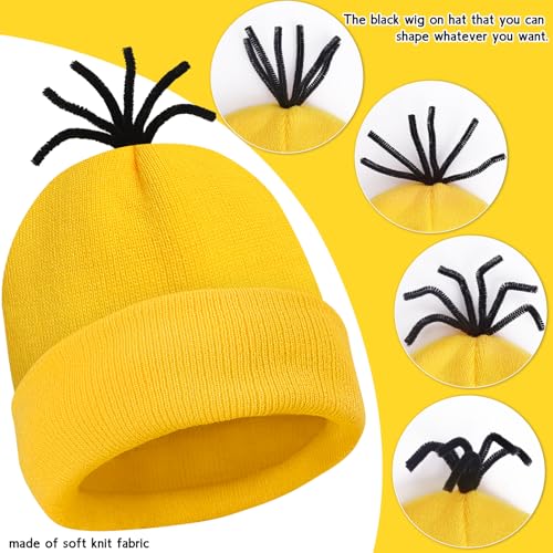 HEYFIZZ 4 Pcs Adult Halloween Costume Accessories, Group Costume Men Women | One Size Fits Most,Last Minute Adult Halloween Costumes,Yellow Beanie Hat,Adjustable Goggles,Gloves, Easy Family Costume
