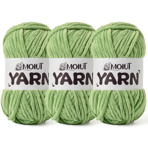 3 Pack Fluffy Chenille Yarn for Crocheting, Chunky Velvet Yarns for Crochet Amigurumi, Baby Yarn for Crocheting Soft Blanket, 262.4yds /10.5oz Bulky Yarns for Crafts/Hats/Shoes/Socks (3 Avocado Green) - color: 3 Avocado Green
