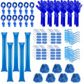 148 Pcs Team Spirit Accessories,Cheerleading Pom Poms Hand Clappers Noisemakers Whistles Shutter Glasses Eye Black Sticker for Sports Events Football Baseball School - color: Blue