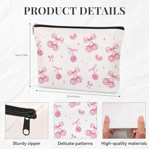 Coquete Makeup Bag Pink Bow Disco Makeup Bsg for Teen Girls Preppy Cosmetic Bags Gift Trendy Cute Aesthetic Stuff Travel Toiletry Bag for Women Birthday Chrismas - style: Pink Bow Disco