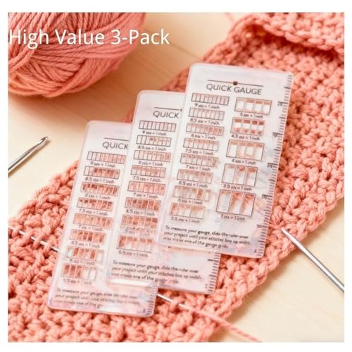 Quick Gauge Ruler for Knit and Crochet, 3-Pack Knitting Gauge Measuring Tools, Non-Slip Quilting & Sewing Rulers for Fast Stitch Checking, Accurate Craft Measuring Tools