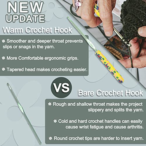 Coopay 14pcs New Warm Crochet Hooks for Beginner, Longer Crochet Hook Set | 2mm to 10mm Art Aluminum Comfy Grip Crocheting Needle Knitting Supplies Christmas Crocheting Gifts for Crocheters, Best Gift - color: multicolored box