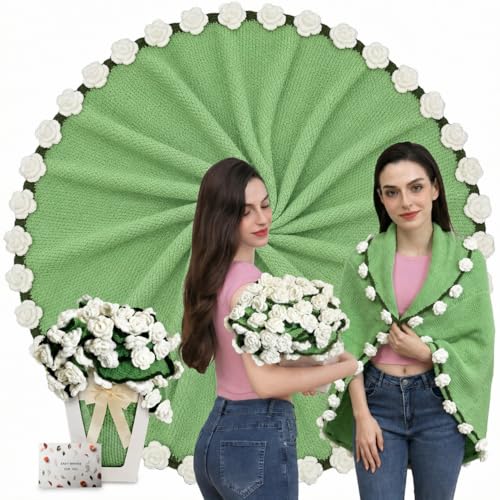 Camellia Crochet Flower Bouquet Blanket, Handmade Knitted Throw Blanket | Christmas, Valentines, Mothers Day, Birthday Unique White Camellia Gifts for Mom Wife Grandma Best Friend Teacher, 43 Inch - color: Camellia, size: Medium