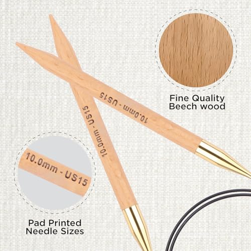 KnitPro Basix Beech Fixed Circular Needles 47" (120cm) | US Size 15 (10mm) - size: US 15 (10mm)